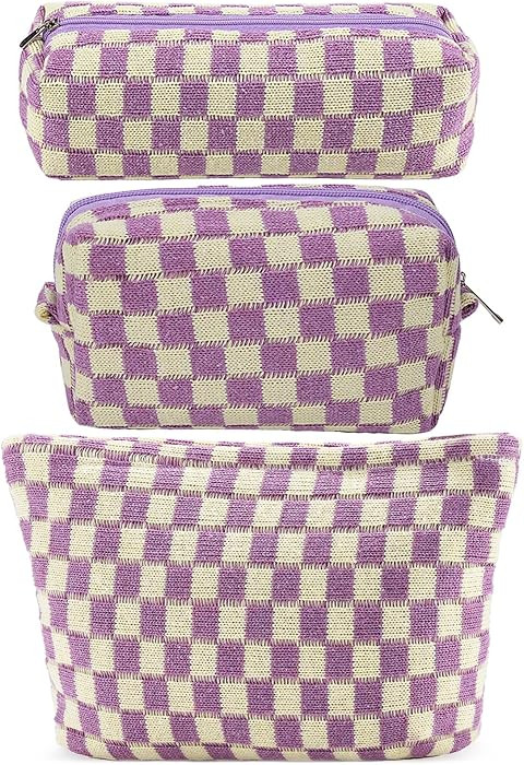 ZLFSRQ 3Pcs Checkered Makeup Bag for Women Large Small Checkered Cosmetic Bag Set Aesthetic Prepp... | Amazon (US)