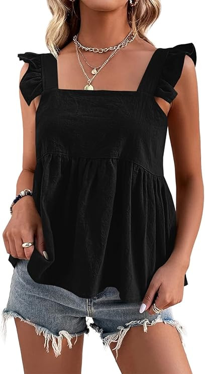 Teurkia Women's Summer Tank Tops Sexy Backless Sleeveless Square Neck Ruffle Tops | Amazon (US)