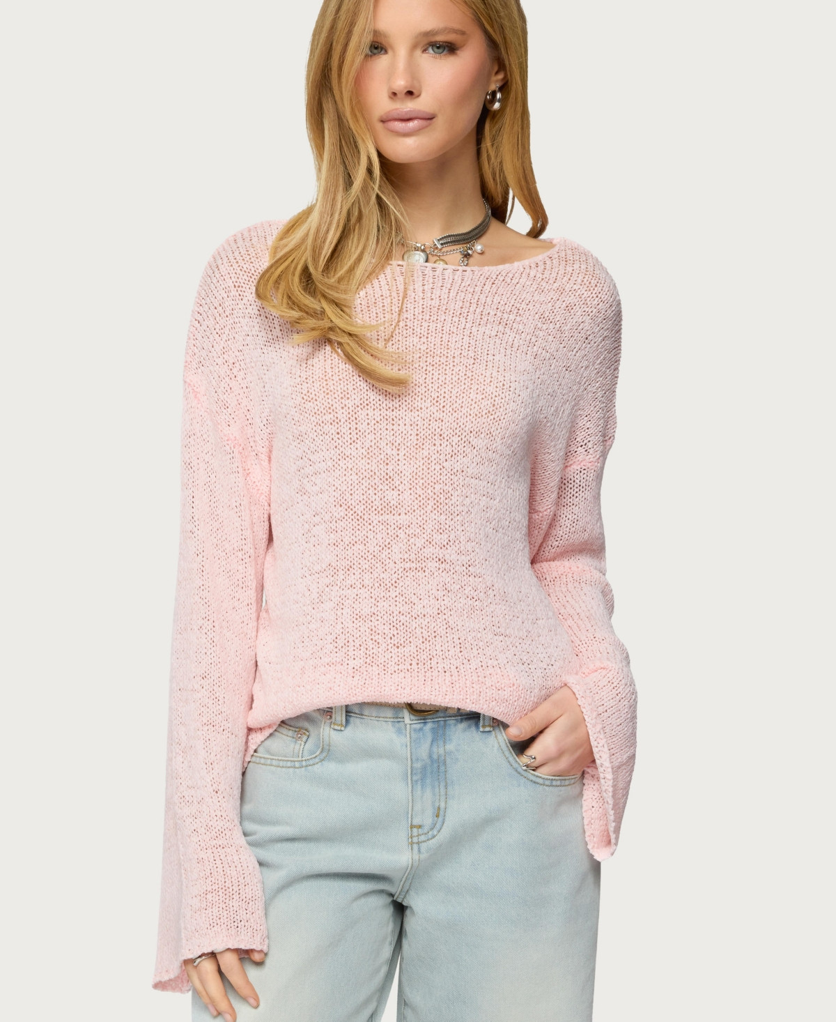 Edikted Womens Drop Shoulder Light Knit Sweater - Pink | Macy's