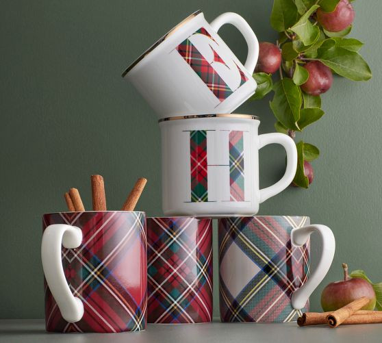 Stewart Plaid Alphabet Stoneware Mug | Pottery Barn (US)