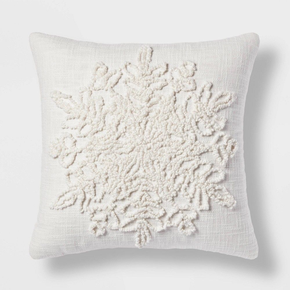 18""x18"" Christmas Tufted Snowflake Square Decorative Throw Pillow Cream - Threshold | Target