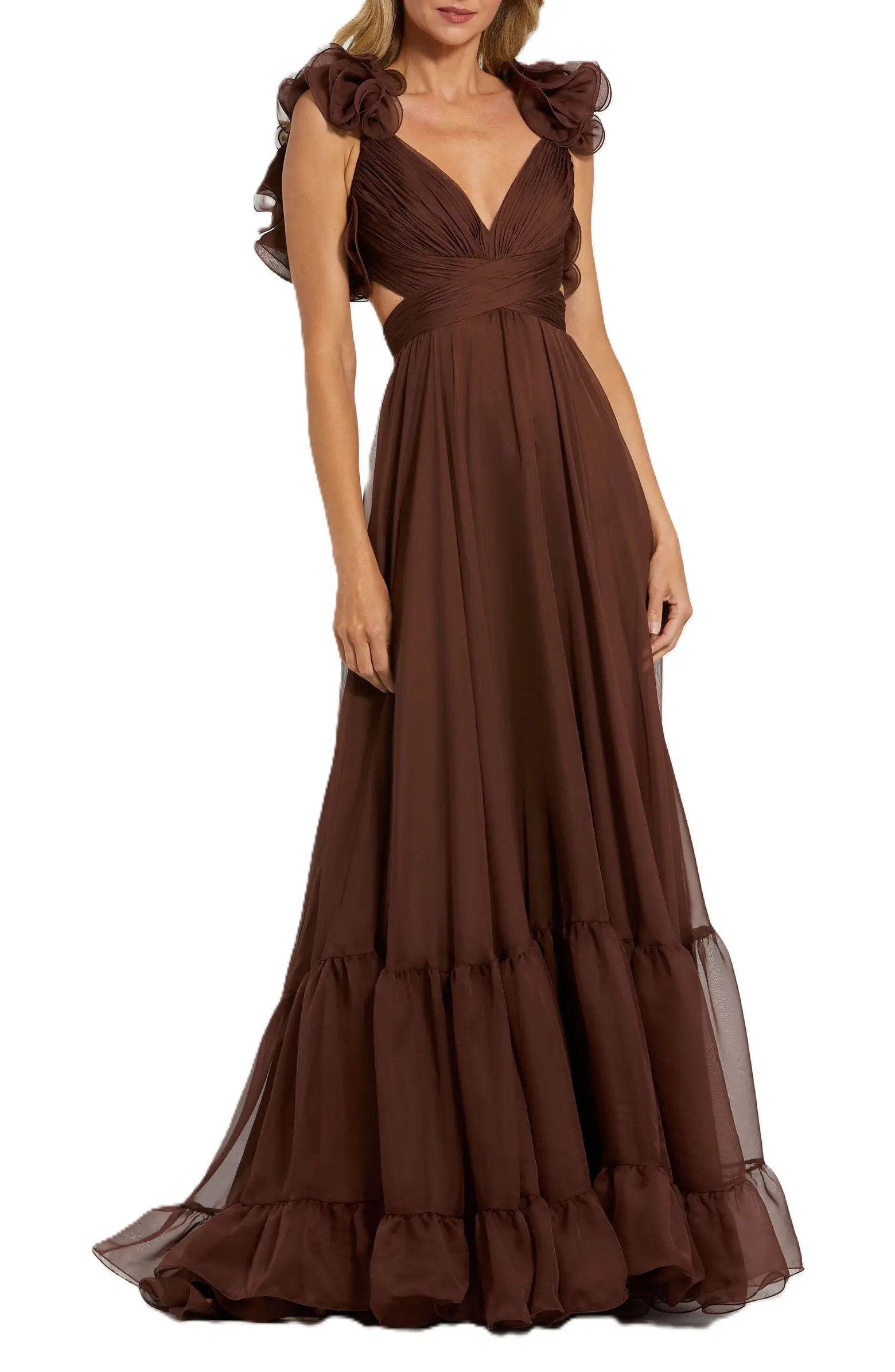 Sleeveless Ruffle Tiered Cut-Out Chiffon Gown | Nordstrom