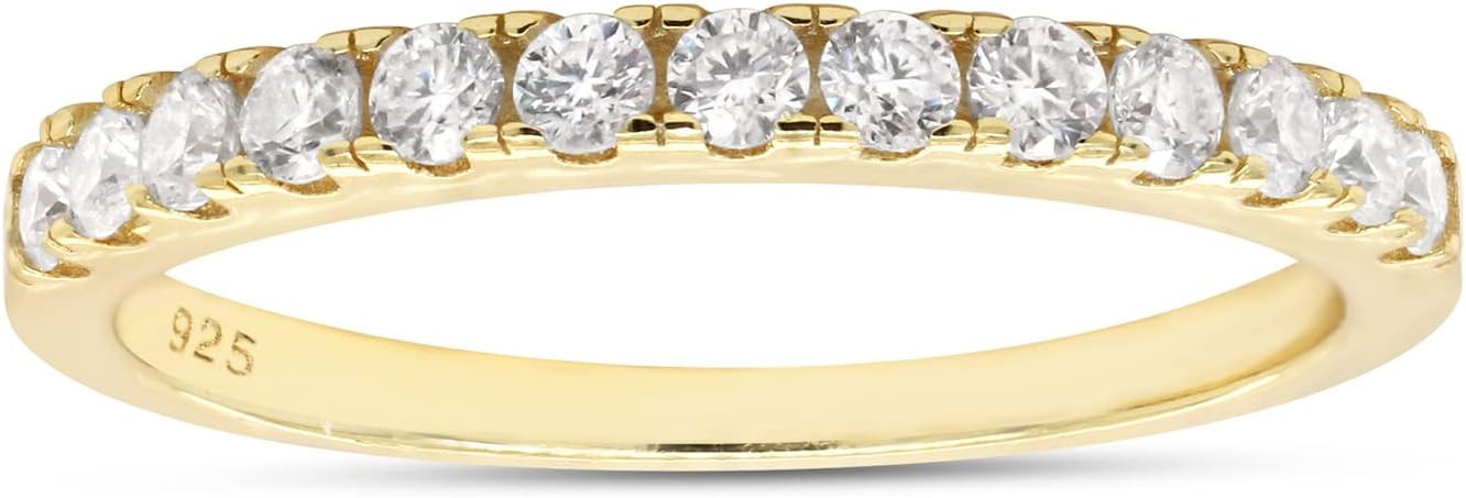 Half Eternity Wedding Band for Women Round Lab Created Moissanite or Lab Grown Diamond Stackable ... | Amazon (US)