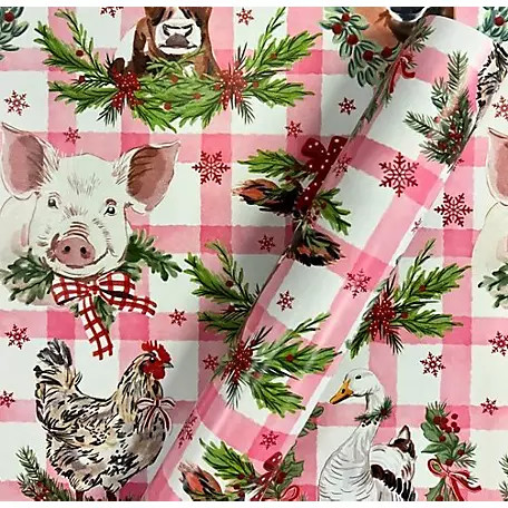 New!  Red Shed Farmyard Christmas Wrapping Paper, 40 in. x 75 in. | Tractor Supply