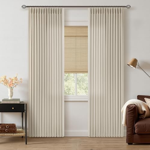 Oatmeal Pinch Pleated Linen Curtains 80 Inch Length 2 Panels Set | Pinch Pleat Back Tab, Tan Drap... | Amazon (US)