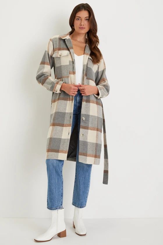 Chilly Afternoons Grey Multi Plaid Button-Up Coat | Lulus (US)