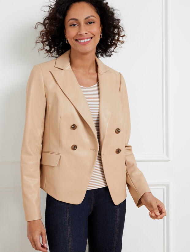 Faux Leather Double Breasted Blazer | Talbots