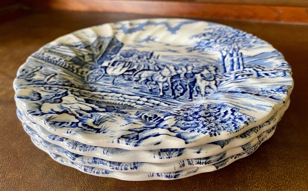 Set of 4 vintage Myott “Royal Mail” blue transferware salad plates | Etsy (US)