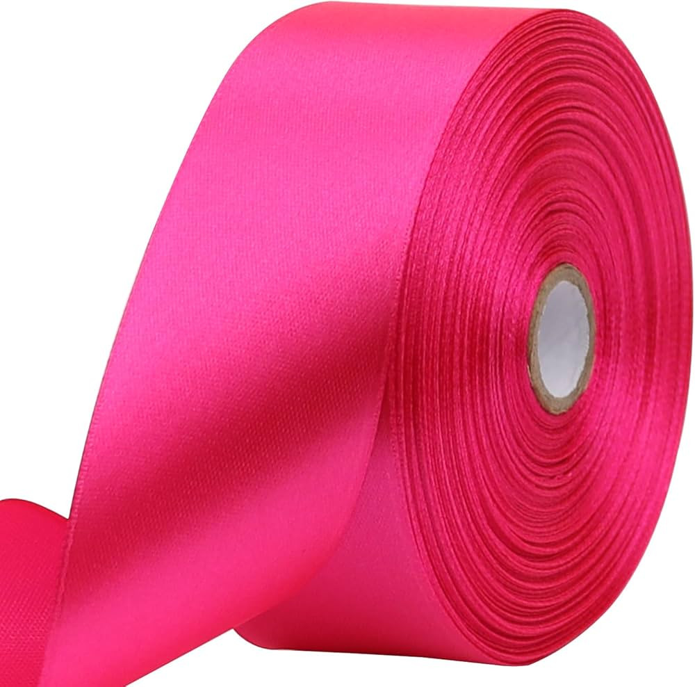 Hot Pink Solid Satin Ribbon 1-1/2 Inch 50 Yards Solid Polyester Fabric Ribbon for Gift Wrapping W... | Amazon (US)