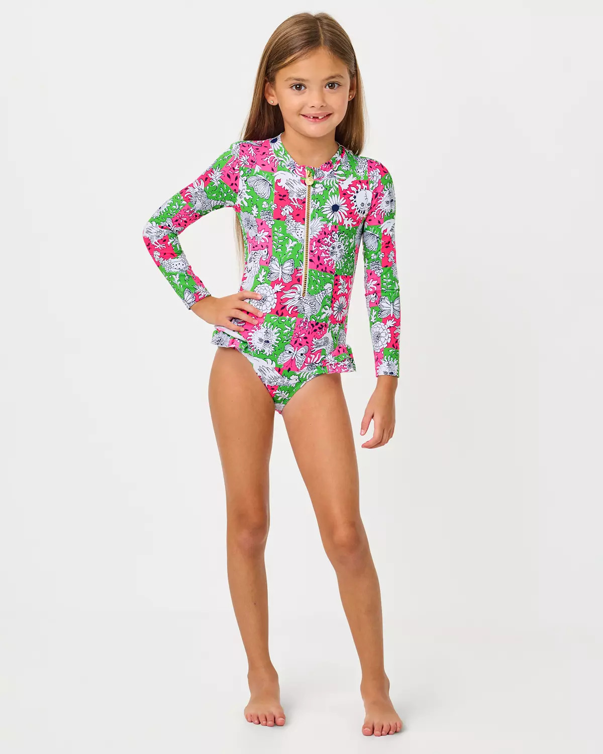 UPF 50+ Girls Denning Rashguard Swimsuit | Lilly Pulitzer