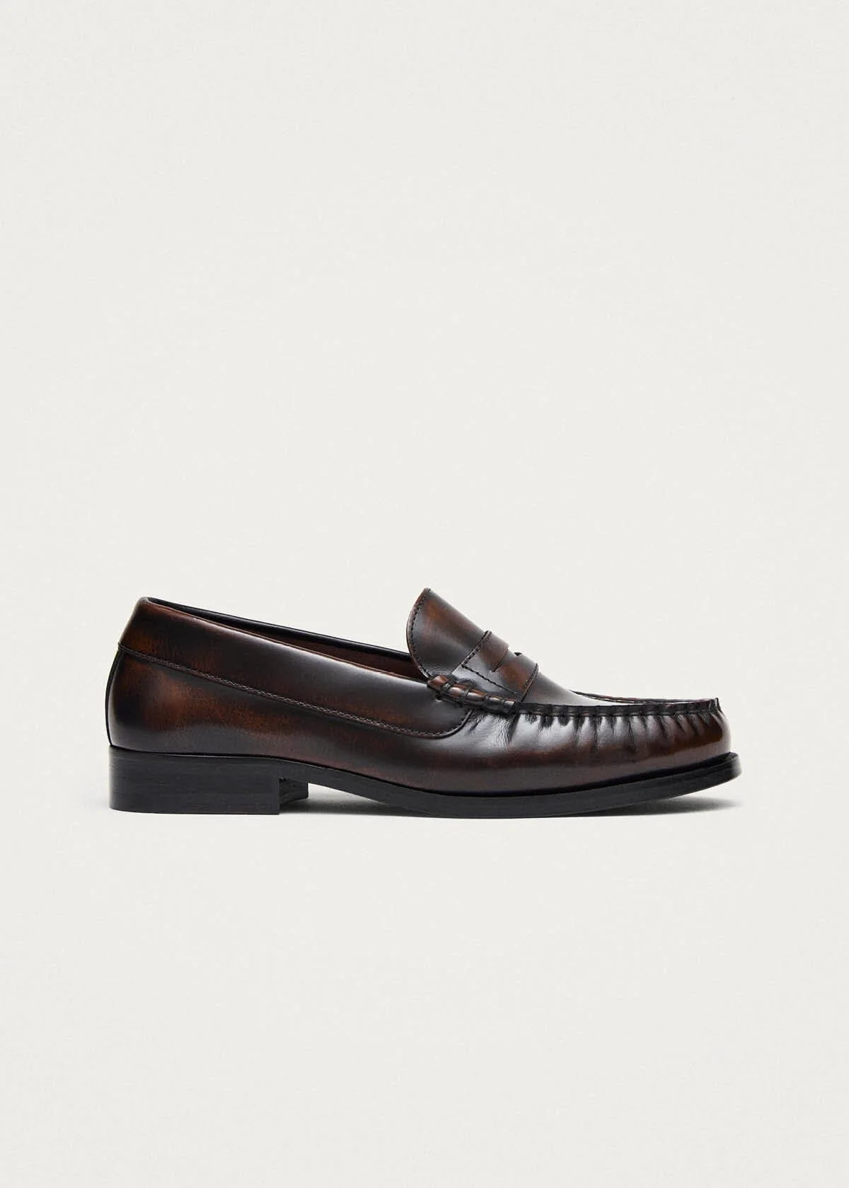 Rivet Vintage Effect Coffee Brown Leather Loafers | ALOHAS (Global)