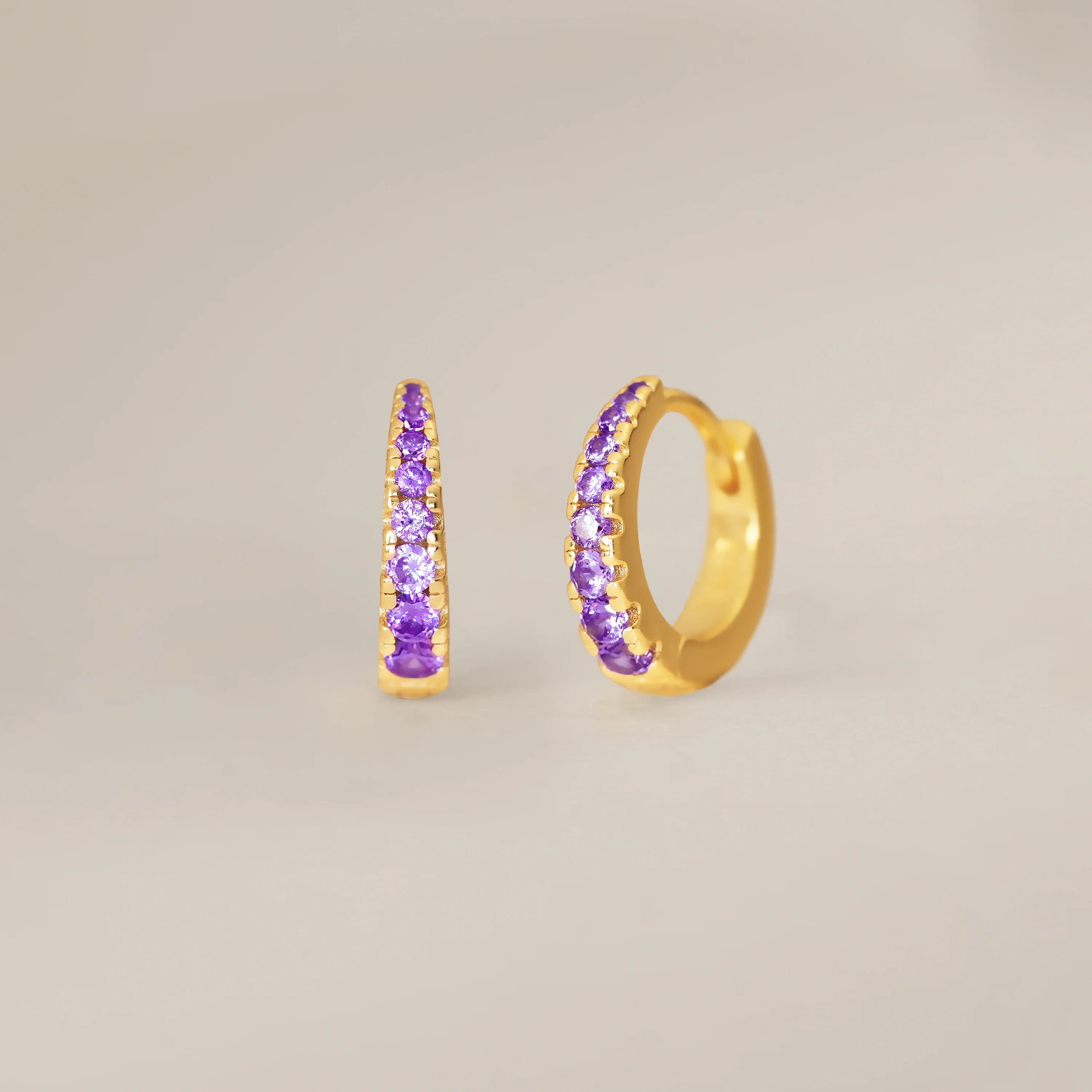 Amethyst Tapered Huggie Hoop Earrings | February Birthstone | eyrful | Eyrful Artistry
