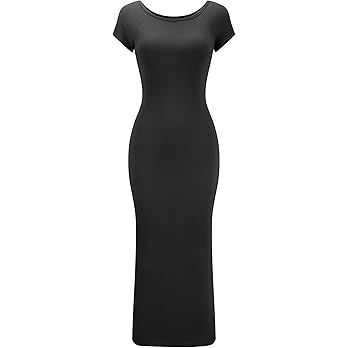 LUYAA Women Short Sleeve Bodycon Midi Dress Casual Crew Neck or Off The Shoulder Elegant Formal D... | Amazon (US)