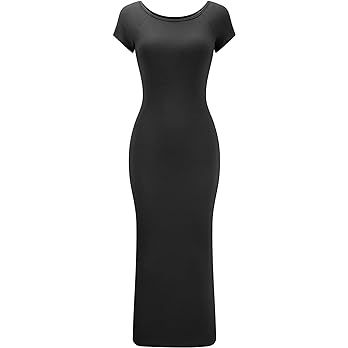 LUYAA Women Short Sleeve Bodycon Midi Dress Casual Crew Neck or Off The Shoulder Elegant Formal D... | Amazon (US)