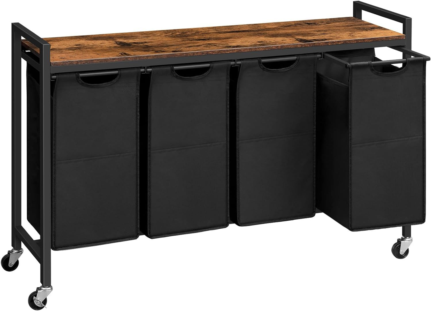 HOOBRO Laundry Sorter 4 Sections, Laundry Hamper with Wheels, 42 Gal (160 L), Rolling Laundry Basket, Pull-Out and Removable Oxford Fabric Bags, Rustic Brown and Black BF04XY01 | Amazon (US)