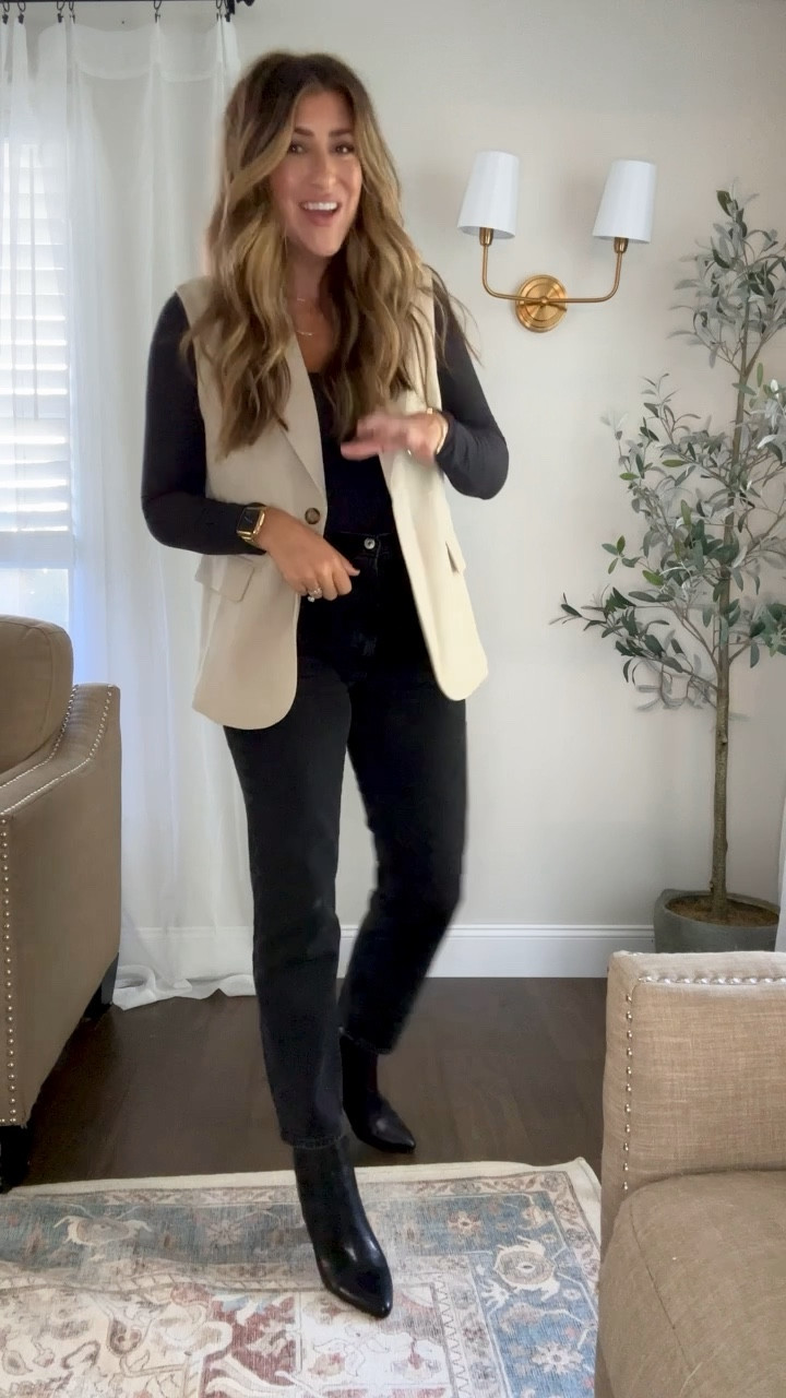 Walking through outfit deets! Loving this blazer vest! Wearing a med in bodysuit and vest and others TTS! 

Code LAUREN202 for 20% off my bag.

Follow for more inspo and fashion finds! Xx

#LTKshoecrush #LTKstyletip #LTKSeasonal