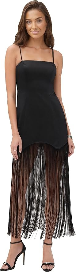 Women Fringe Bodycon Maxi Dress Spaghetti Strap Cocktail Party Dress Long Tassel Club Dress 528 | Amazon (US)