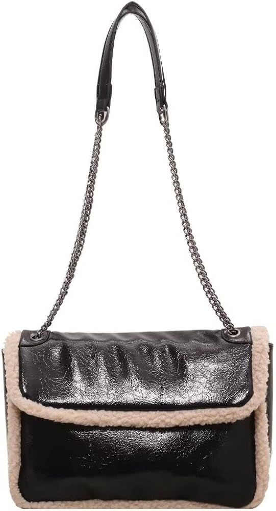 Mudono Shoulder Bag for Women Soft Glossy Crossbody Bag Square Purse Handbag with Faux Shearling ... | Amazon (US)