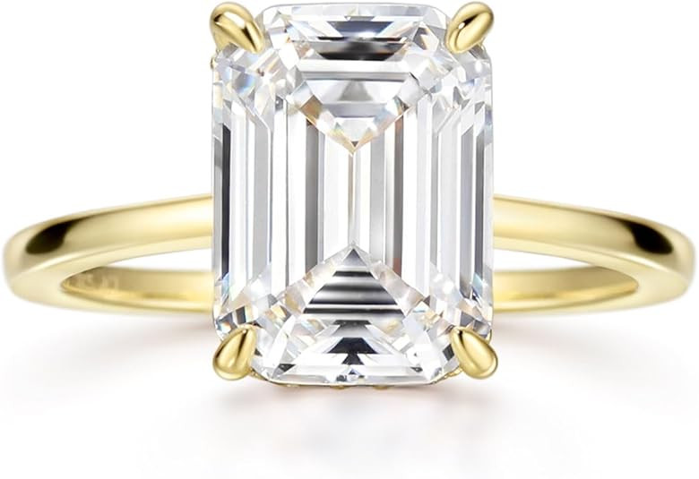 Michooyel 18K Gold Plated 4ct Emerald Cut Cubic Zirconia Engagement Rings For Women Sterling Silv... | Amazon (US)