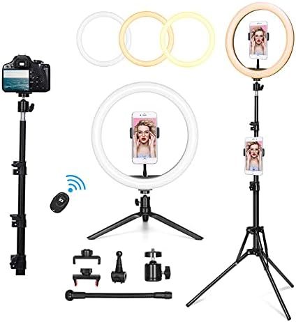 12'' Selfie Ring Light with Tripod Stand/Desk Stand/2×Phone Holder/Bluetooth Remote Control, LED... | Amazon (US)