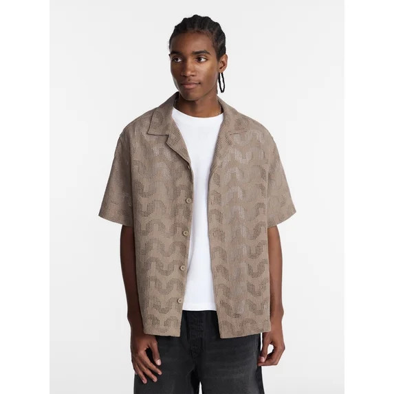No Boundaries Textured Wave Design Resort Shirt with Short Sleeves, Men's XS-4XLT | Walmart (US)