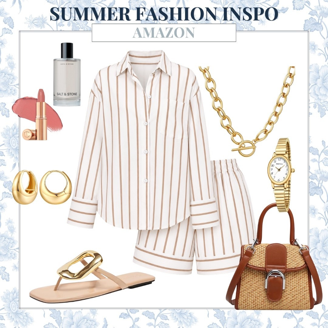 This striped set is the definition of effortless summer style. I love how polished it looks while still being lightweight and comfortable, perfect for vacation mornings, brunch dates, or strolling around a beach town. Paired with woven accessories and gold jewelry, it gives that elevated resort look without the designer price tag.

amazon fashion finds, summer fashion inspo, matching set women, striped outfit set, vacation outfit ideas, resort wear women, neutral summer style, beach vacation outfit, chic amazon outfit, elevated casual style, summer wardrobe staples, audriedollins

#LTKSeasonal #LTKOver40 #LTKootd