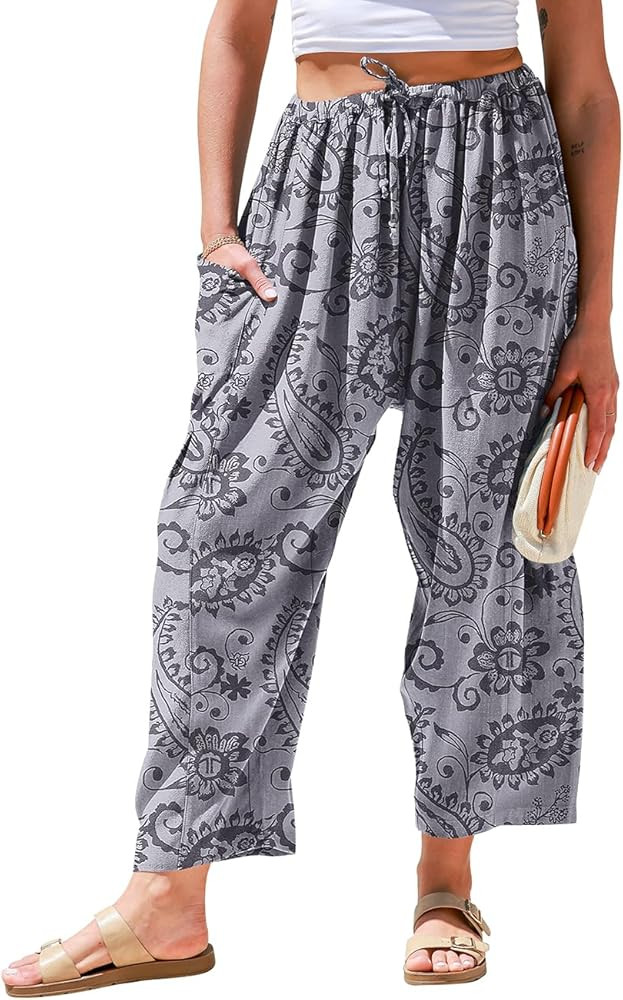 TARSE Womens Linen Wide Leg Pants Casual Loose Drawstring Summer 2026 Beach Travel Vacation Palaz... | Amazon (US)