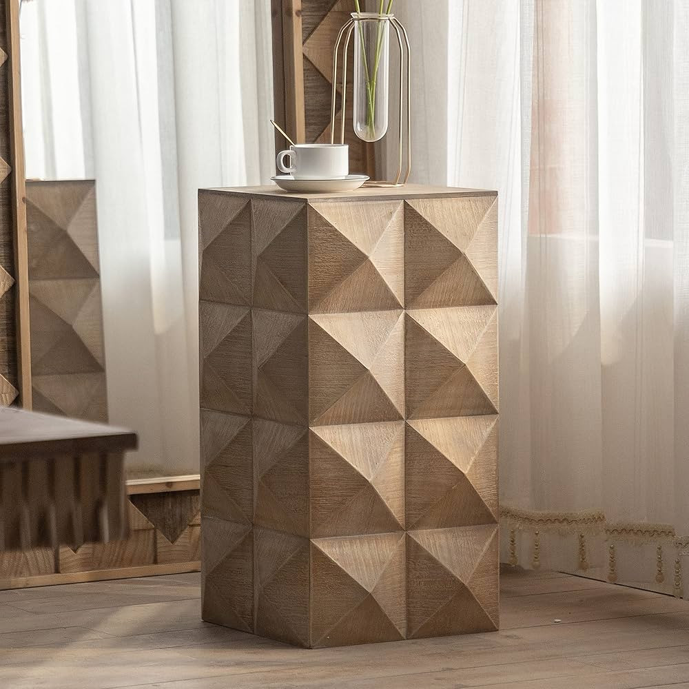 SSLine Square Wood End Table with Diamond Pattern Farmhouse Small Coffee Table Creative Rustic So... | Amazon (US)