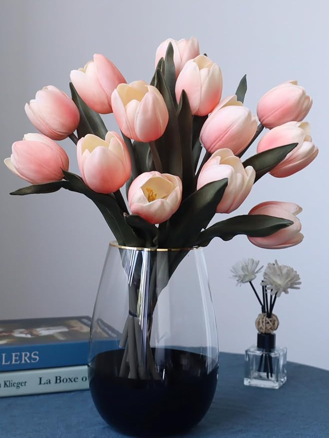 Buart Pastel Pink Flowers Artificial Luxury Big Tulip Valentine's Day Mother's Day Easter Home Ki... | Amazon (US)