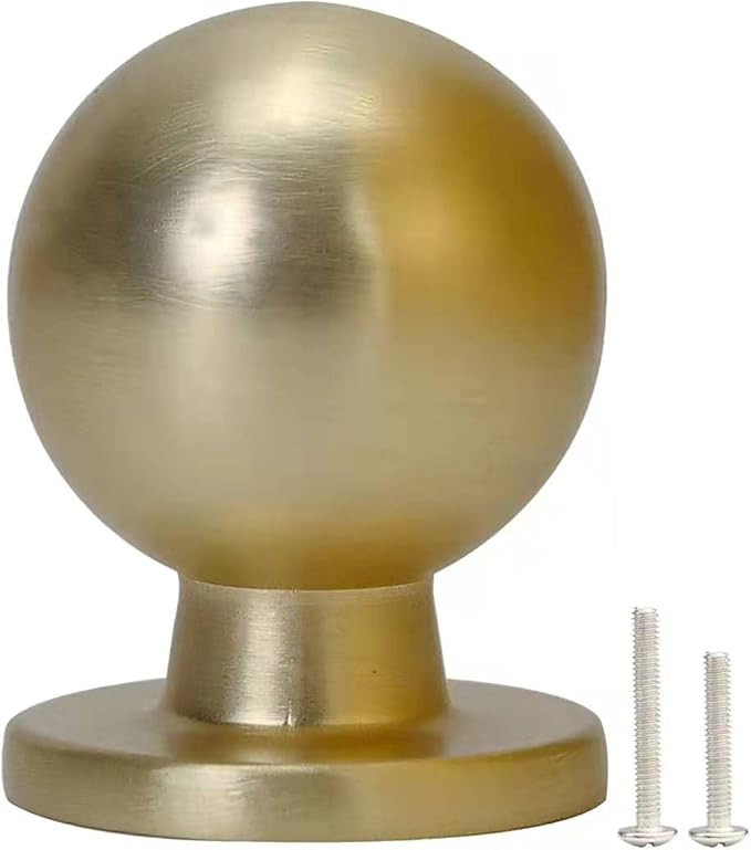 10 Pack 1 Inch (25mm) Diameter Round Solid Brushed Brass Finish Kitchen Cabinet Gold Knob. | Amazon (US)