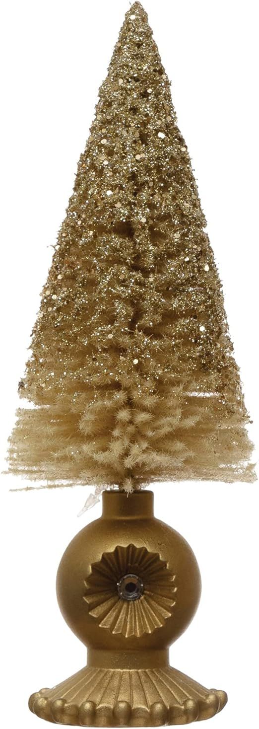 Creative Co-Op Bottle Brush Glitter & Resin Base, Cream Color & Gold Decorative Tree, Gold | Amazon (US)