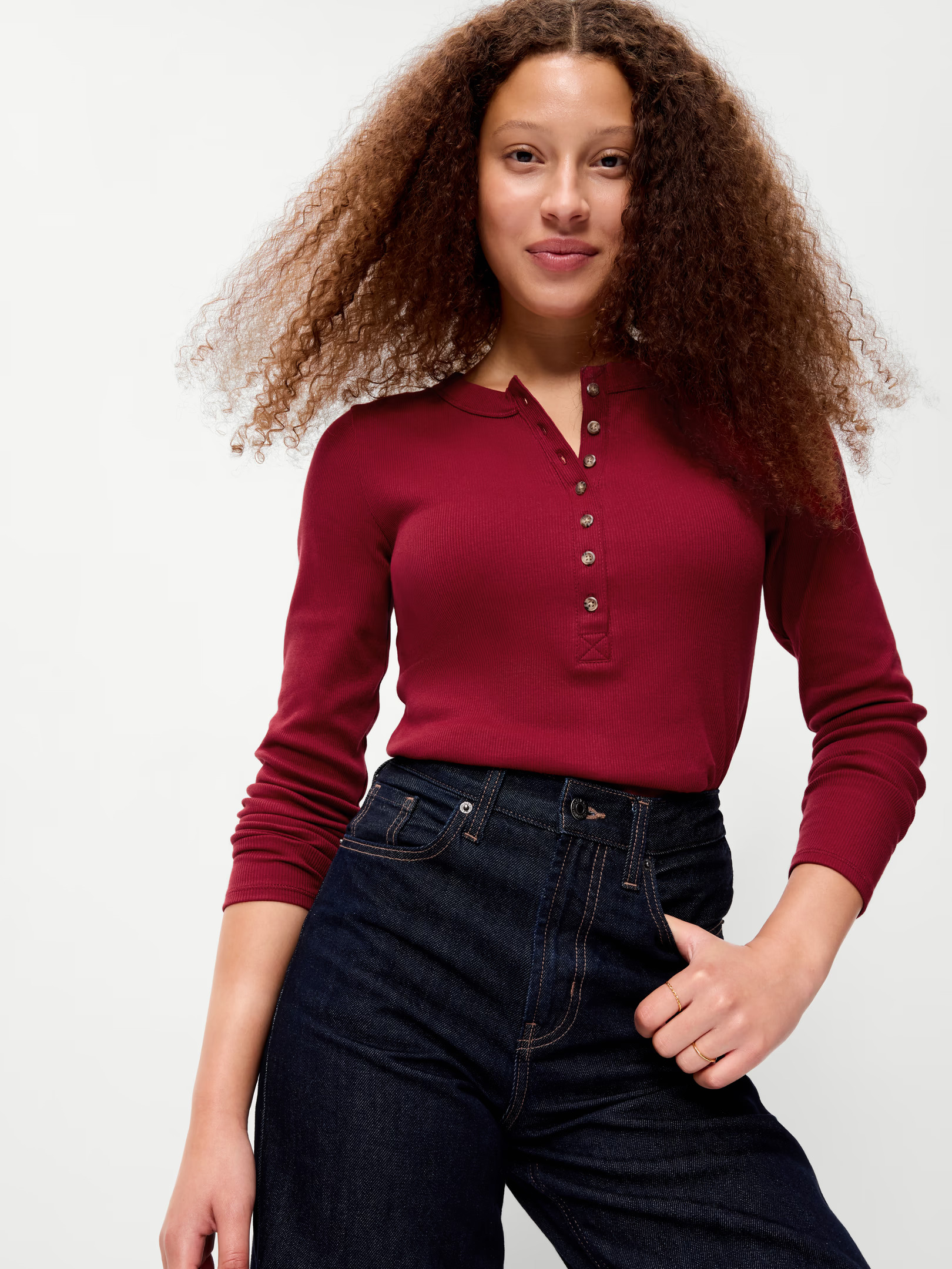 Snug Long-Sleeve Ribbed Henley T-Shirt | Old Navy (US)