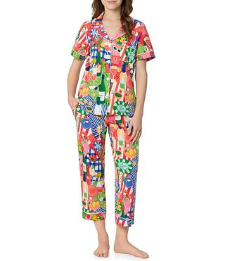 Picnic in the Park Print Short Sleeve Notch Collar Organic Cotton Jersey Knit Cropped Pajama Set | Dillard's