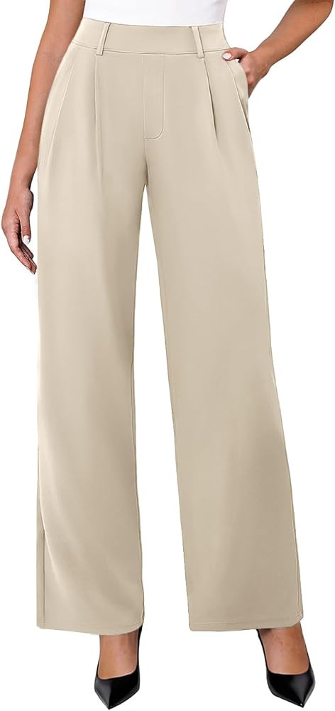 Womens Wide Leg Dress Pants Stretchy High Waisted Work Pants Business Casual Office Trousers with... | Amazon (US)