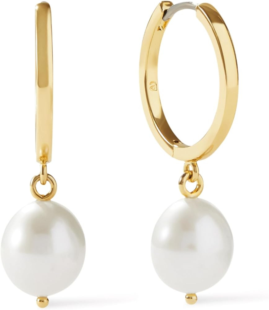 Ana Luisa Frida Pearl Huggie Hoops - 14K Gold Plated & Silver Rhodium Plated Drop Hoop Earrings w... | Amazon (US)