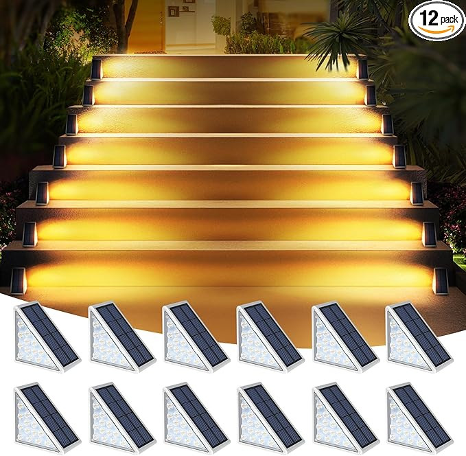LED Solar Step Lights Waterproof Outdoor Stair Lights, Warm White Solar Deck Lights IP67 Solar De... | Amazon (US)