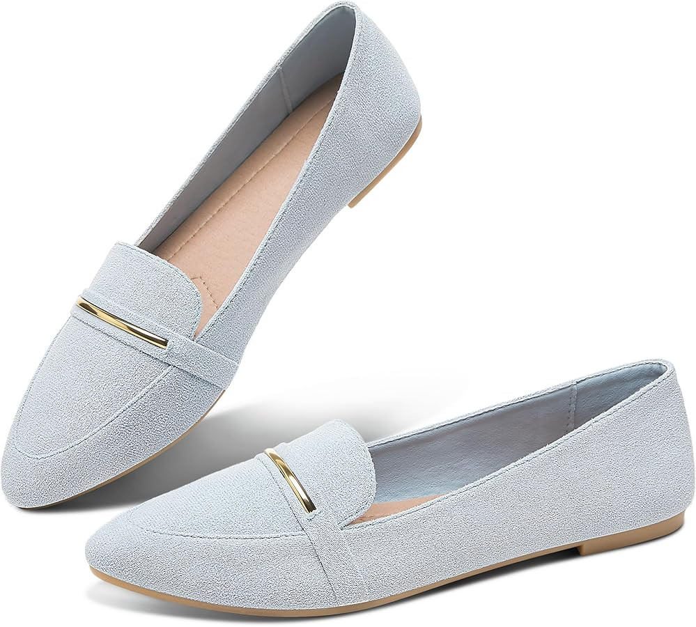 Obtaom Women's Pointy Toe Loafer Flat Comfortable Faux Suede Work Shoes,Cute Penny Loafer Slip On... | Amazon (US)