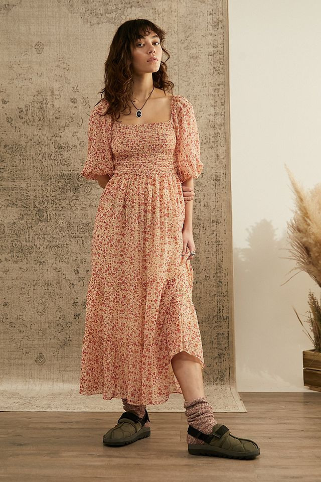 UO Cream & Red Floral Odila Midi Dress | Urban Outfitters (EU)