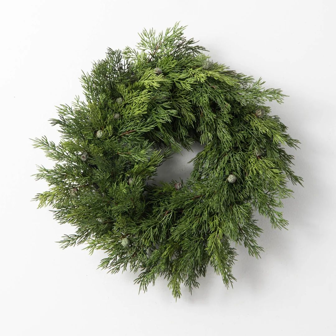 Seeding Real Touch Juniper Berry Faux Greenery Front Door Mantle Wreath | Darby Creek Trading