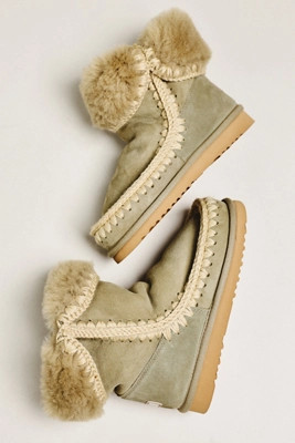 MOU Stitched Detail Sheepskin Boots | Anthropologie (US)