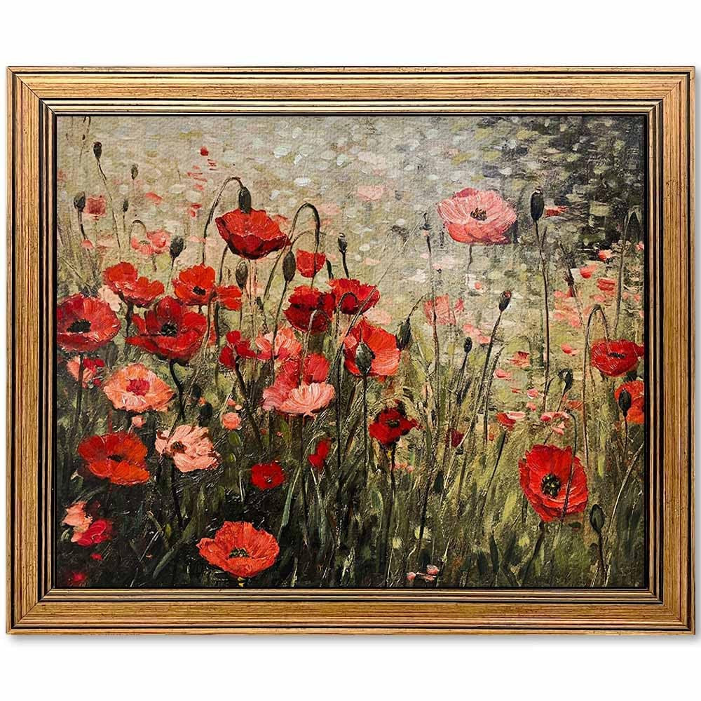 Vintage Wall Art Red Flower Painting, Framed Wall Art, Farmhouse Bedroom Kitchen Wall Art Decor (... | Amazon (US)