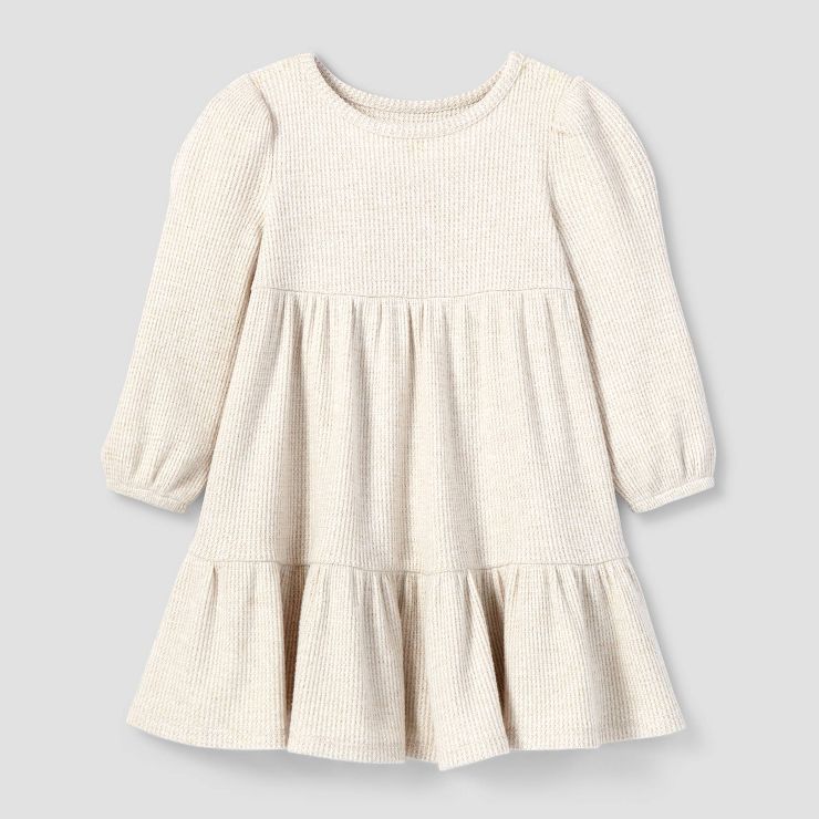 Toddler Girls' Tiered Cozy Waffle Long Sleeve Dress - Cat & Jack™ Cream | Target