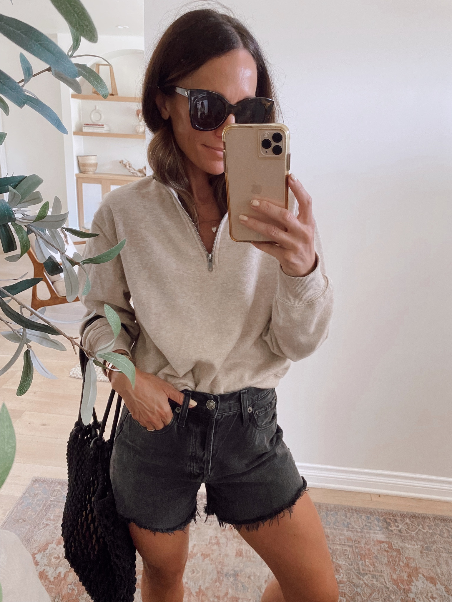Outfit from September’s capsule wardrobe- a collection of transitional summer to fall items 
Half zip (wearing my reg size, size up for a looser fit) 
Cut-offs (size down) 

#LTKstyletip #LTKSeasonal
