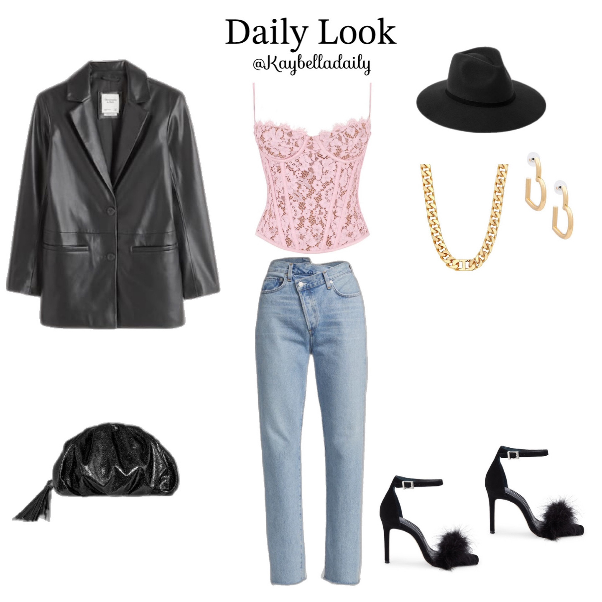 Date night look. Perfect for Valentine’s Day! 

#corset #corsettop #lacetop #featherheels #jeans #lightwashjeans #blackheels #leatherblazer #fauxleatherblazer #leatherjacket #blazer #hat #clutch #purse #chunkyjewlery #valentinesday #datenight #dinneroutfit #vday #valentinesoutfit 

#LTKSeasonal #LTKfit #LTKFind