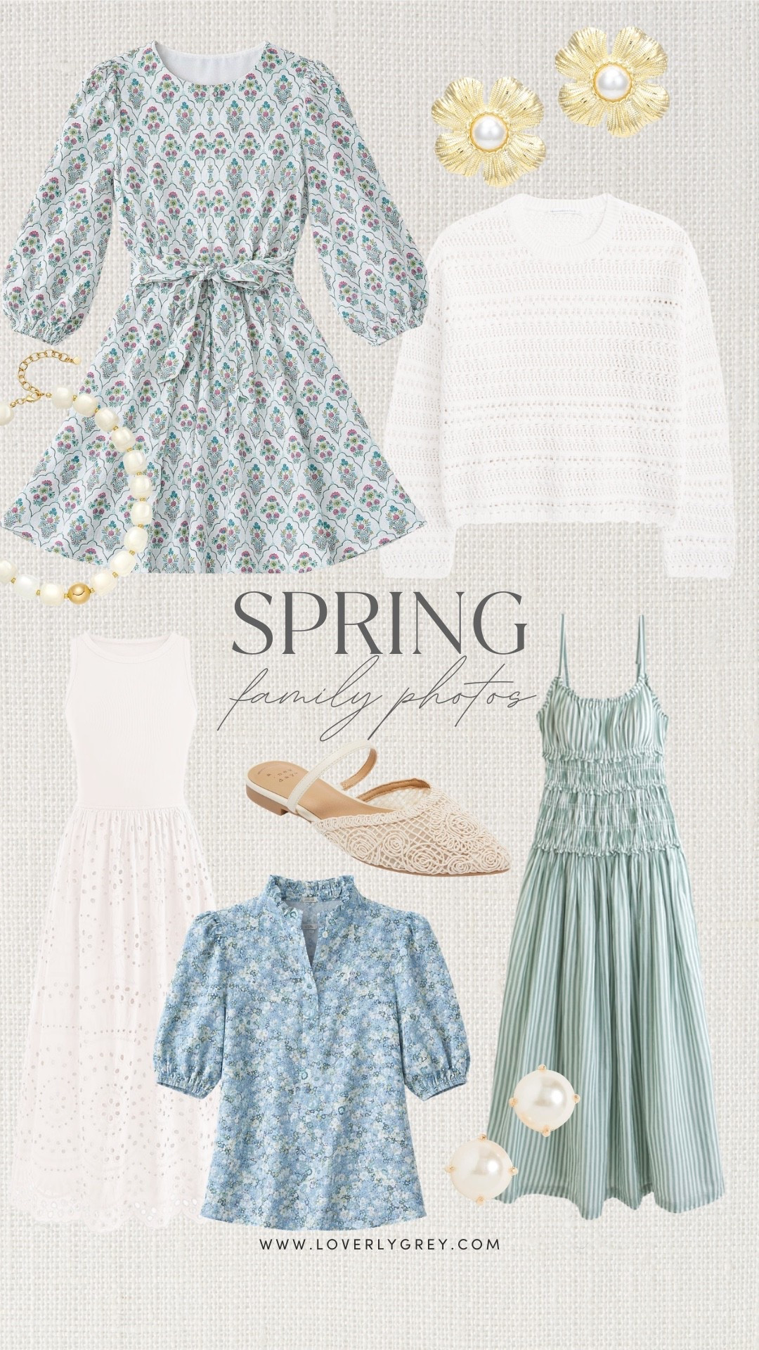 Outfit ideas for upcoming spring family photos! I am loving the floral dress and top for Tuckernuck! If you are wanted something more neutral you can grab the white dress and beaded necklace from Amazon for under $50!

#LTKSeasonal #LTKootd #LTKgrwm