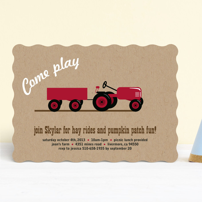 "A Tractor Pull" - Customizable Children's Birthday Party Invitations in Brown by Two Ninjas. | Minted
