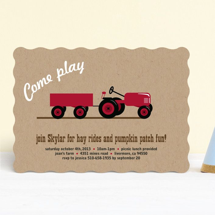 "A Tractor Pull" - Customizable Children's Birthday Party Invitations in Brown by Two Ninjas. | Minted