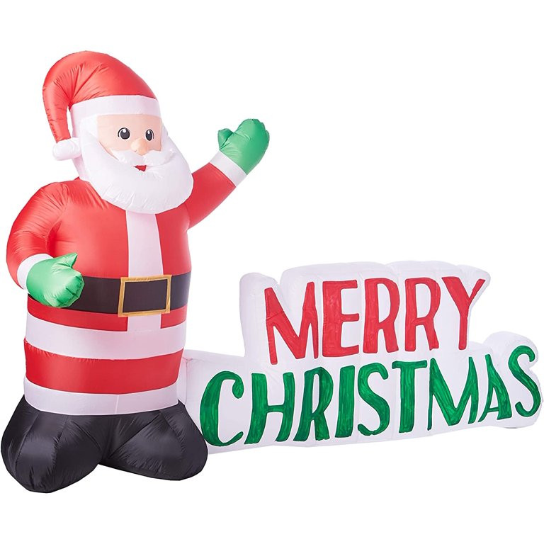 Inflatable Merry Christmas Sign W Santa Clause 8.5 Ft. Outdoor Lighted Lawn Yard Holiday Decor - ... | Walmart (US)
