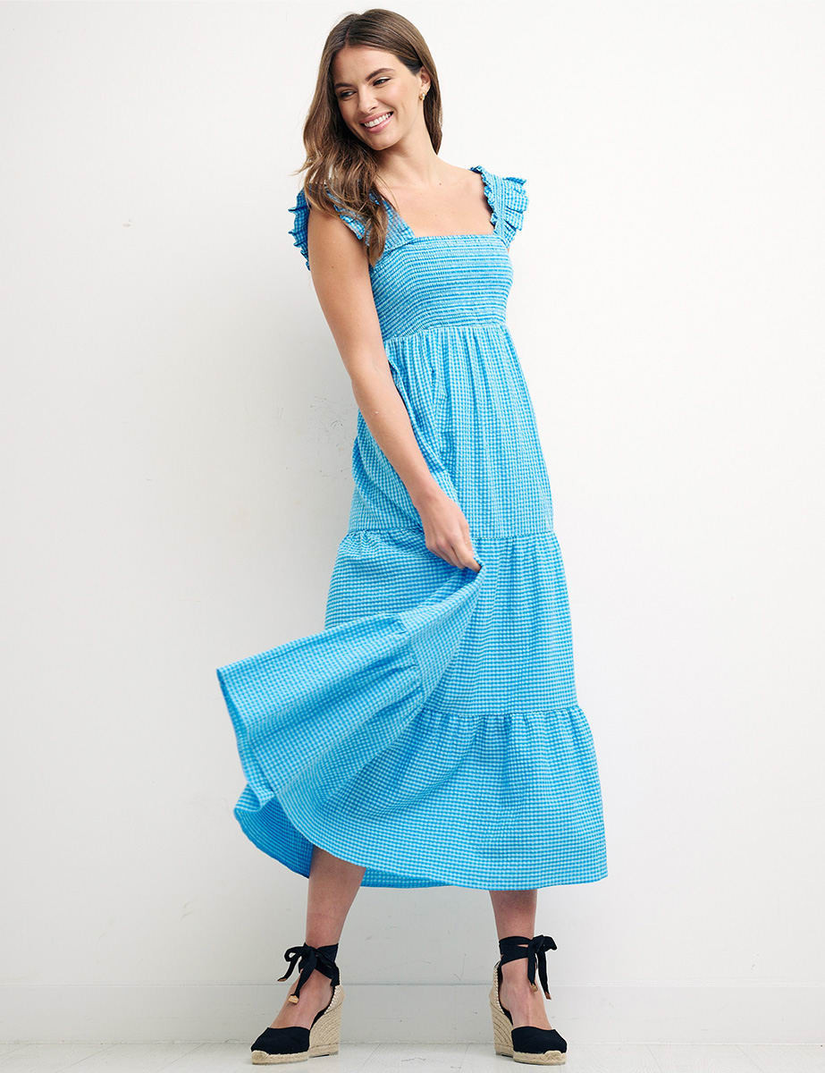 Blueberry Gingham Check Maya Midi Dress | Nobody's Child