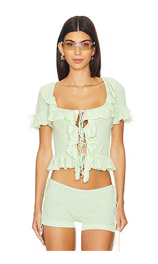 GUIZIO Crochet Ruffle Knit Tie Top in Pistachio from Revolve.com | Revolve Clothing (Global)